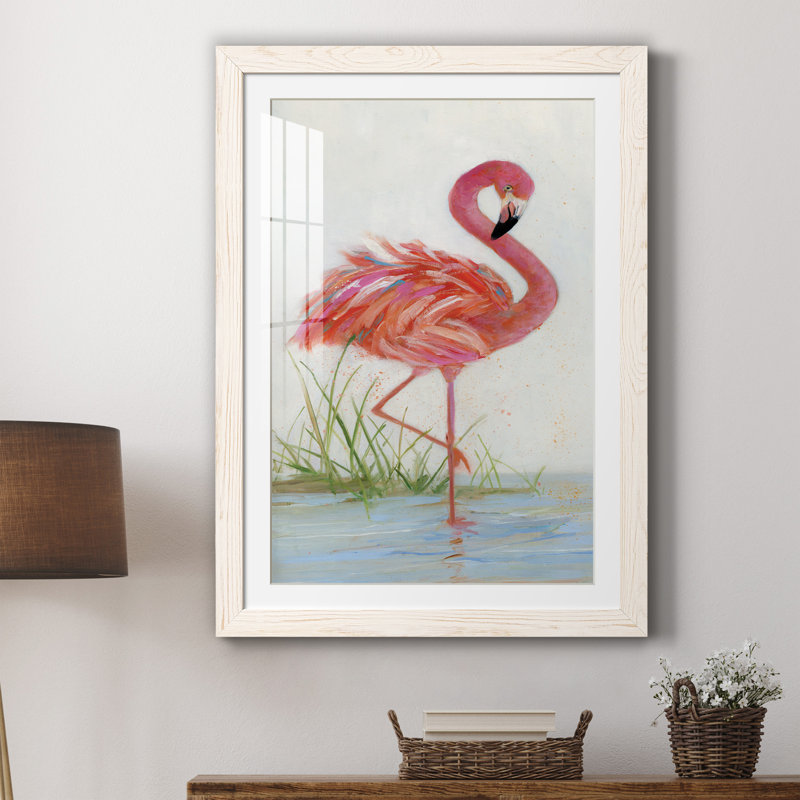 Flamant rose I - peinture encadrée, H 37,5 po x l 27,5 po x P 1,5 po, Toile blanche encadrée