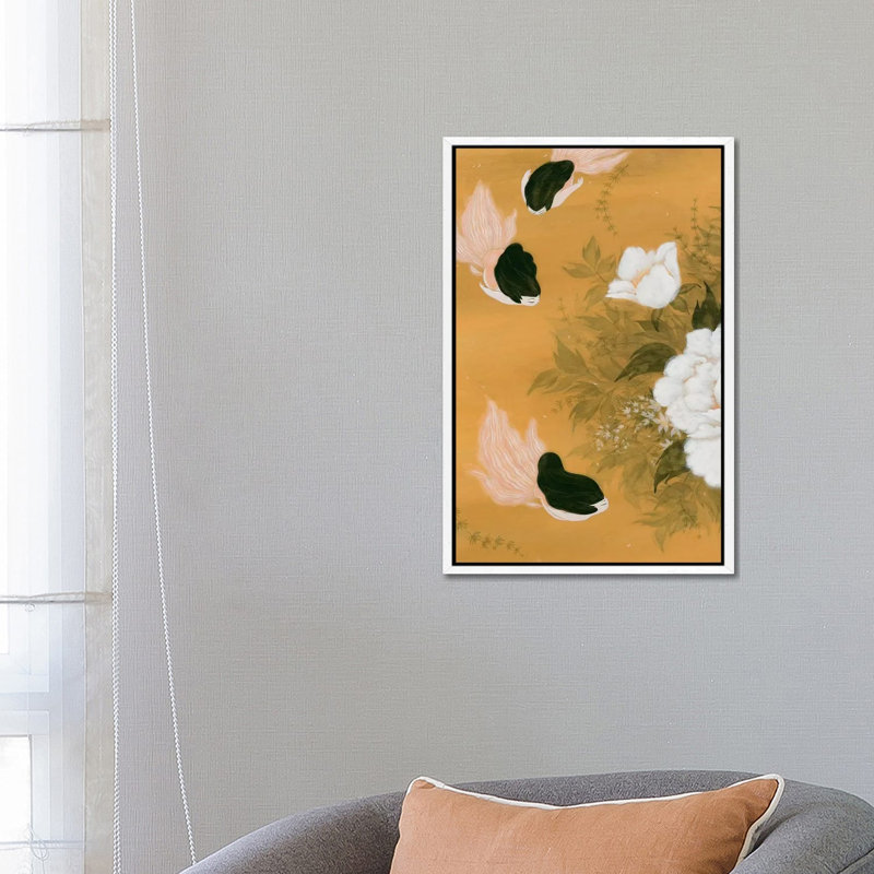 Goldfish Mermaid - Peony And Ballerinas I by Martin Hsu - Painting on Canvas, 66.04 cm H x 45.72 cm W, White Framed
