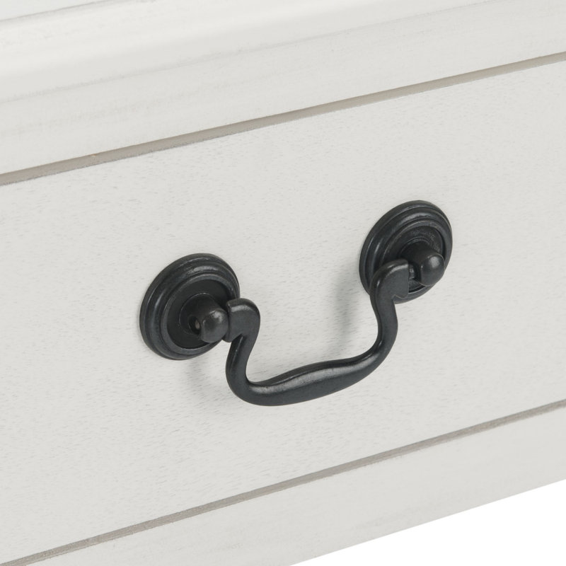 Solid Wood Top End Table with Storage, Distressed White