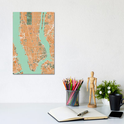 New York City Orange by Planos Urbanos - Wrapped Canvas Print