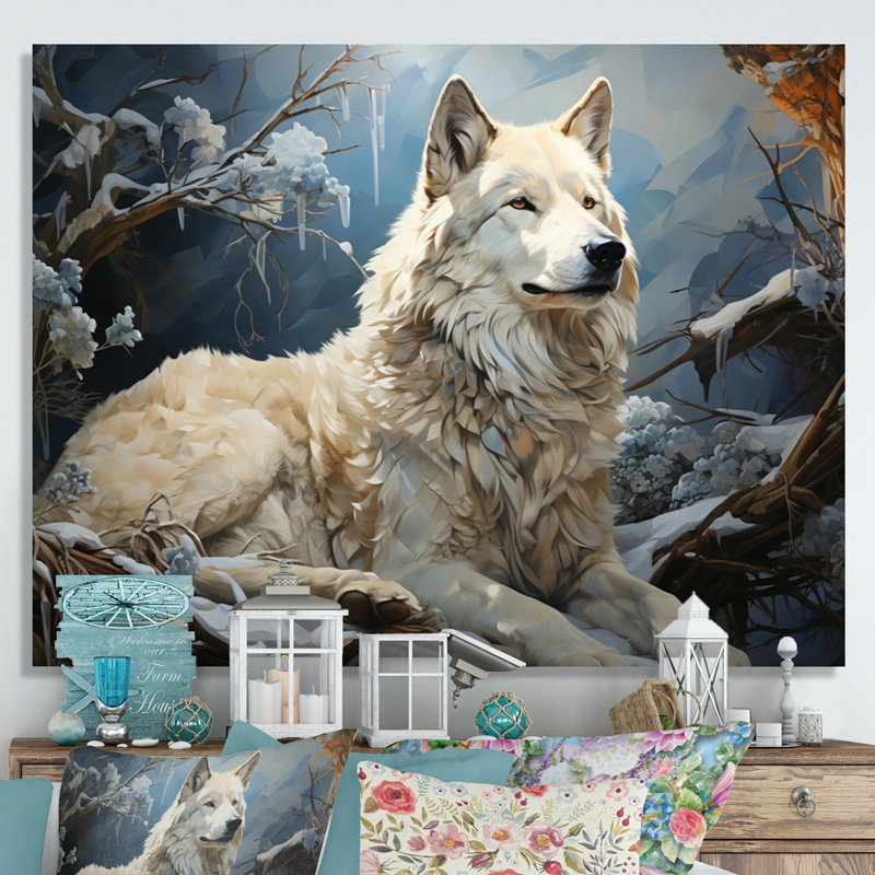 «Wolf Watch In Winter Patchwork III», reproduction d'art sur toile, H 16 po x l 32 po, Toile tendue