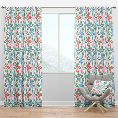 Retro Abstract Flower Design III - Mid-Century Curtain - Velvet Room darkening - 1 panel