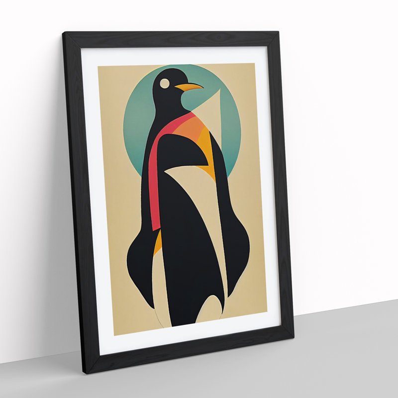 Abstract Penguin No.3 - Single Picture Frame Print, 64cm H x 46cm W x 2cm D, Black Framed