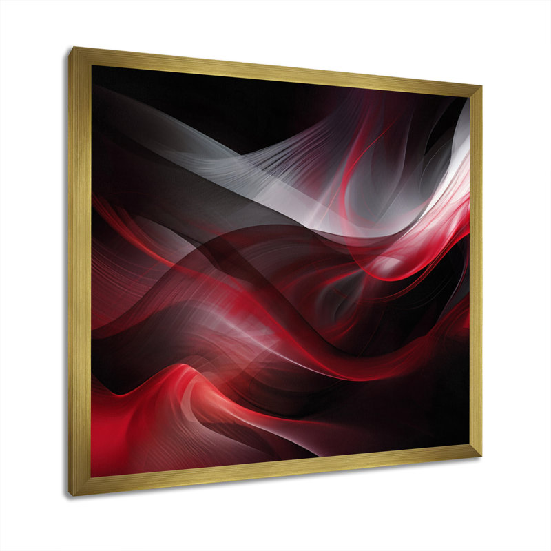 Abstraction contemplative rouge et noire - impression, H 16 po x l 16 po x P 1 po, Cadre flottant doré