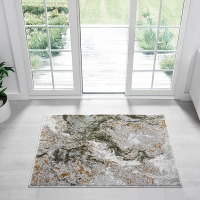 Tapis moderne et abstrait vert doré