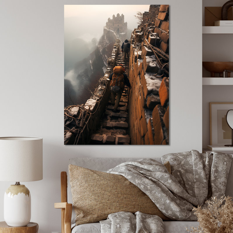 Randonnée dans les montagnes Cliffside - paysage de montagnes, art mural, Toile tendue, 20" H x 12" W