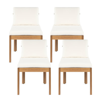 Chaise de salle à manger d'extérieur en bois d'acacia (ensemble de 4), bois au fini teck + coussins crème