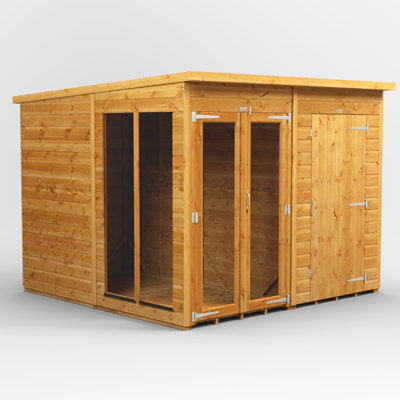 Powersheds 8 x 8ft Timber Tongue & Groove Pent Summerhouse Combi (includes 4ft Side Store)