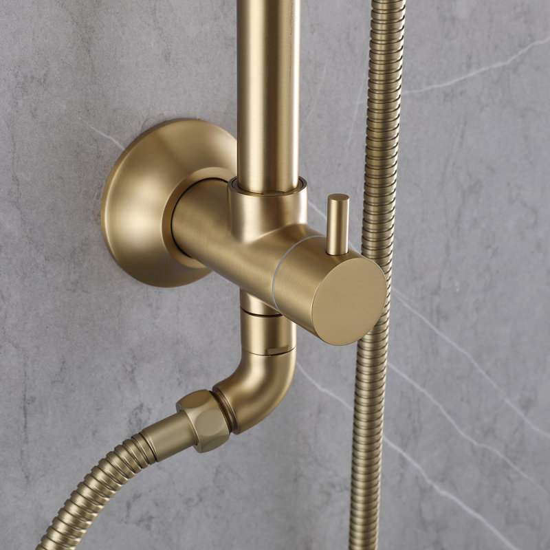10" Wall Mounted Exposed Complete System With Rain Shower Head And Handheld Shower, Brushed Gold