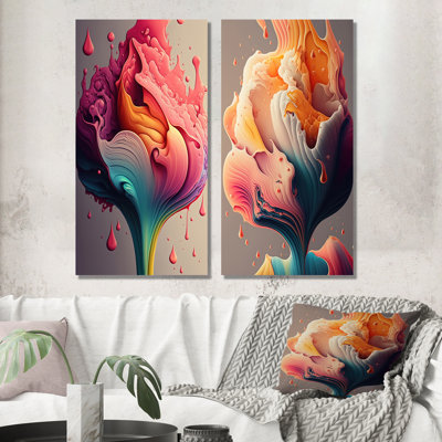 "Multicolor liquide encre tulipe fleurs I" 2 - pièces sur toile