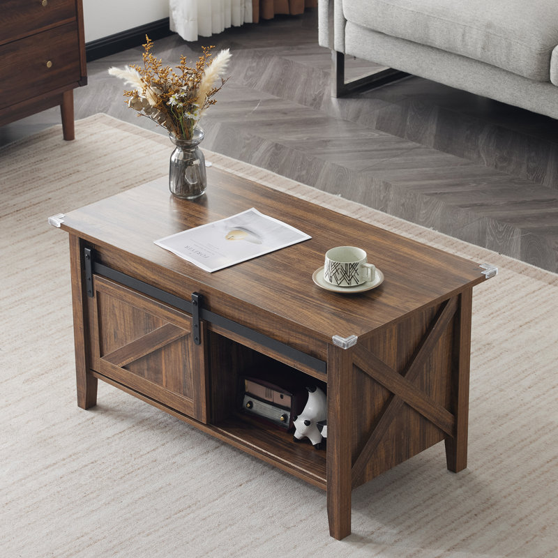 Table basse avec plateau relevable et rangement, Noyer, Bois espresso
