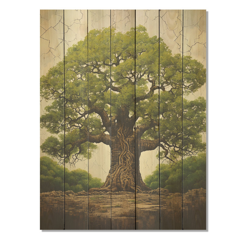 Vert arbre vert baobab majestueux IV - Arbre africain sur bois, H 44 po x l 34 po