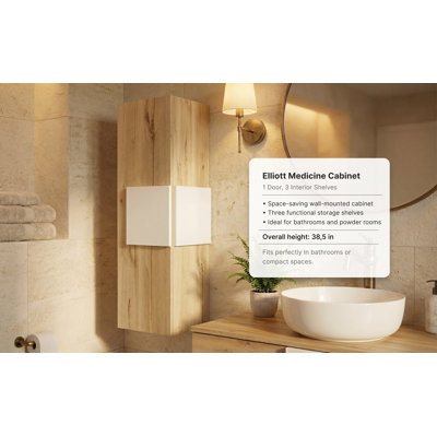 Magna Medicine Single Door Cabinet, Three Shelves, Natural Oak / White -Bathroom