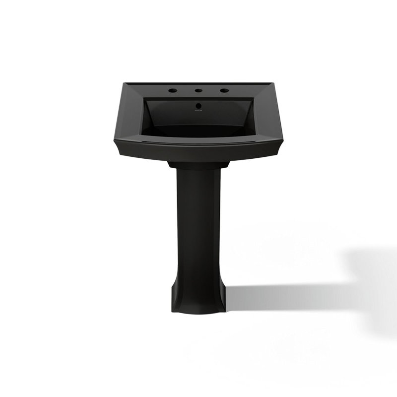Archer 24" Rectangular Pedestal Bathroom Sink with Widespread Faucet Holes, 8" Centers, Black