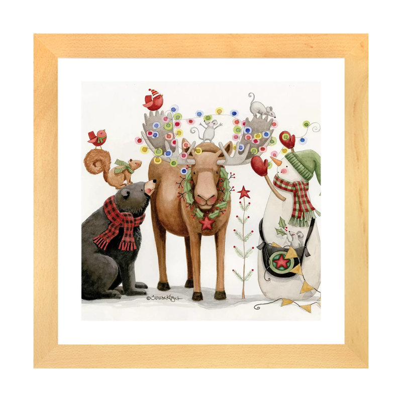 «Lit Moose» par Teresa Kogut - reproduction, H 16 po x l 16 po x p 1 po, Toile avec cadre en bois beige, Blanc