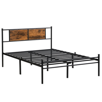 Black King Bed Frame Featuring Wood Panel Decorated Headboard, Strong Metal Structure For Stability, Quiet Operation, 10.8" Under Storage, Simple Assembly, Compatible With All Mattresses Headboard