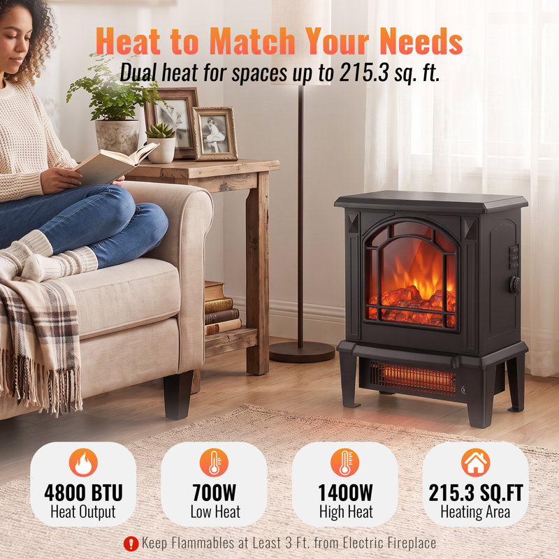 Poêle électrique sur pied 1400W avec effet de flamme 3D, chauffage d'appoint