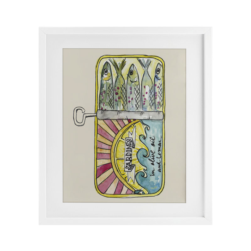 «Pastel Sardine Can», reproduction encadrée sous verre, design par NOLA James, H 16 po x l 13 po, Cadre blanc côtier