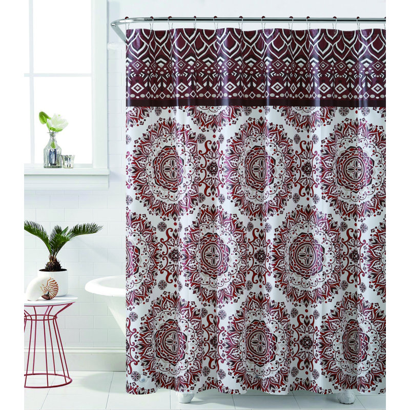 Vinyl Floral Shower Curtain, Burgundy