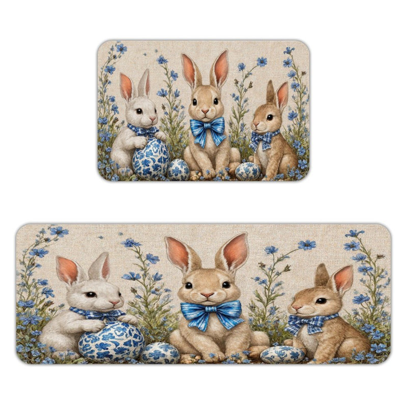 Ensemble de 2 lapins aux œufs bleus, tapis de cuisine