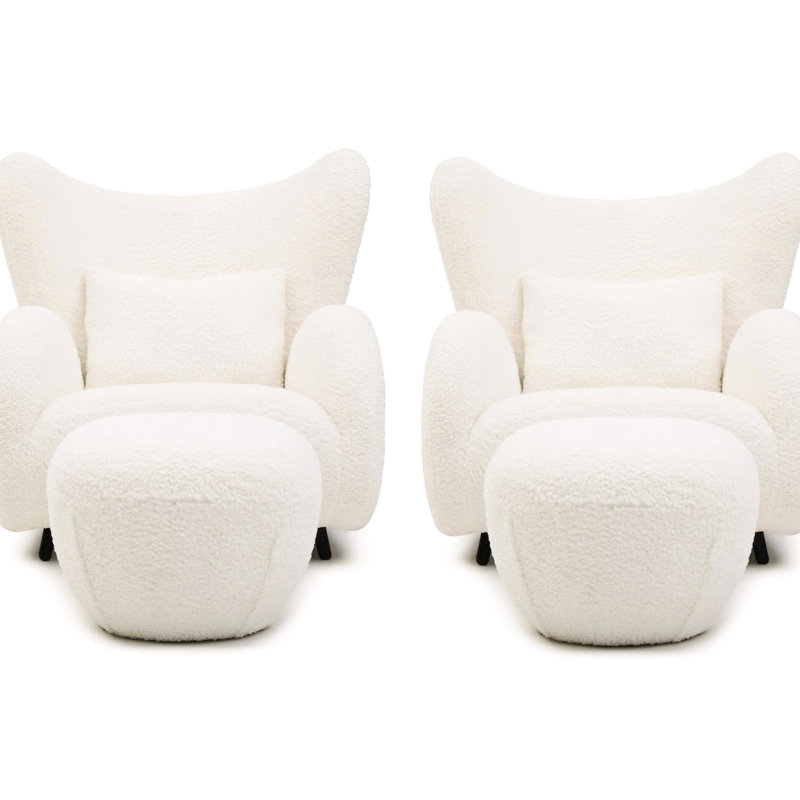 Fauteuil d'appoint blanc à oreilles avec, idéal pour une détente confortable, une structure robuste, un fauteuil moderne en tissu facile à nettoyer et un rembourrage en mousse confortable pour le salon