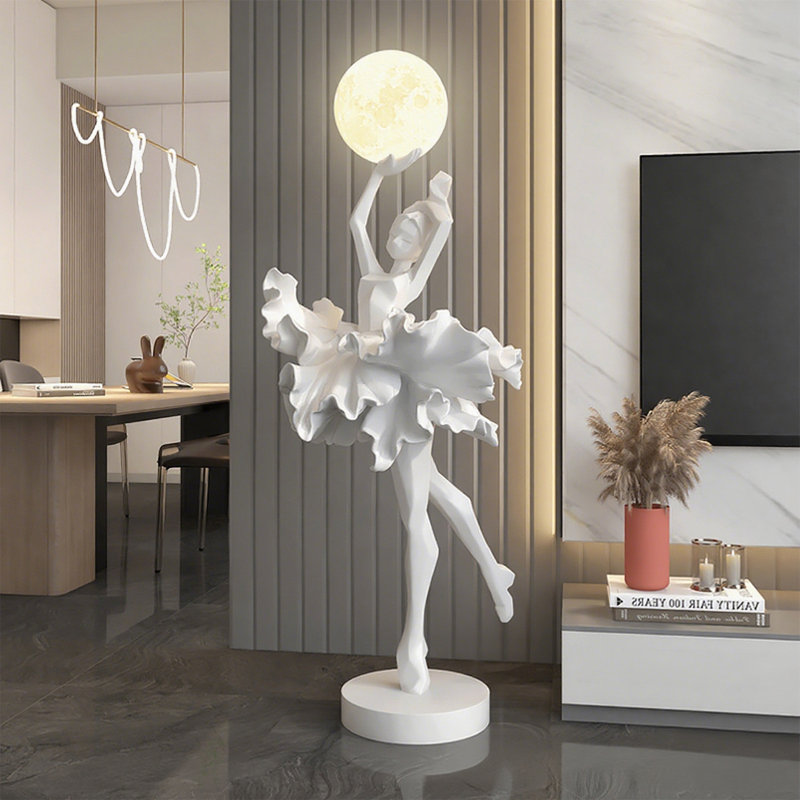 Italian-Style Resin and Wood Floor Lamp, 54.33", White