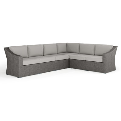 Martha Stewart Bedford Outdoor Modular Rattan Wicker 6-Seat Sectional Sofa With All-Weather Cushions by Martha Stewart