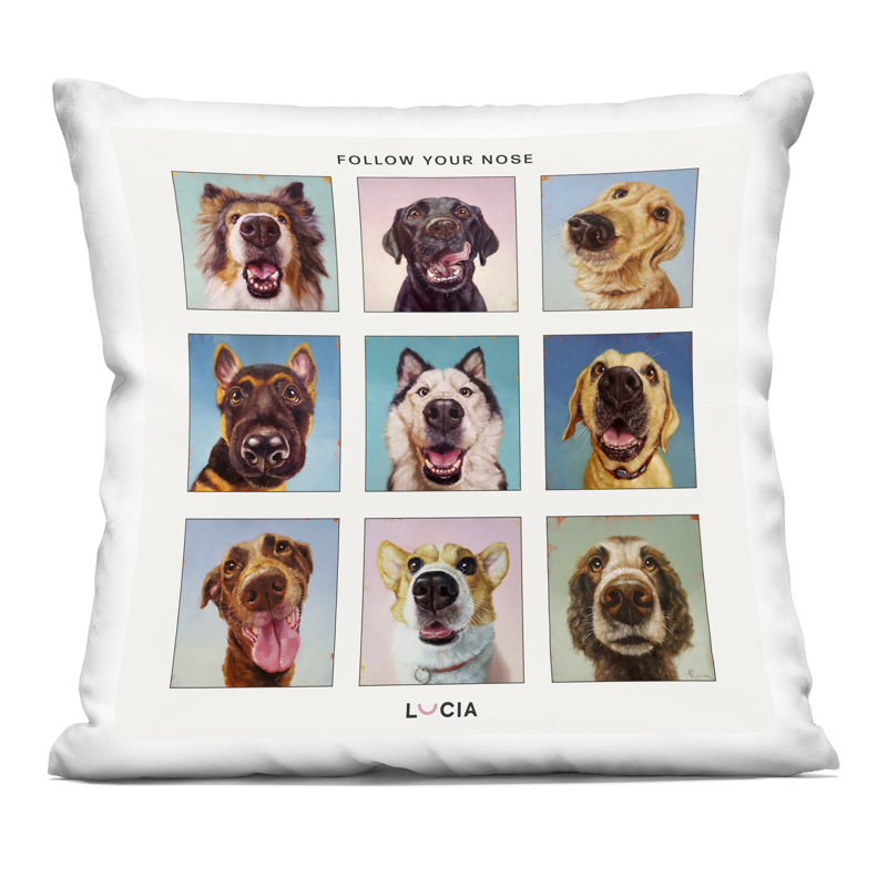 Conception de coussin décoratif «Follow Your Nose Dogs» par Lucia Heffernan, Nose Dogs