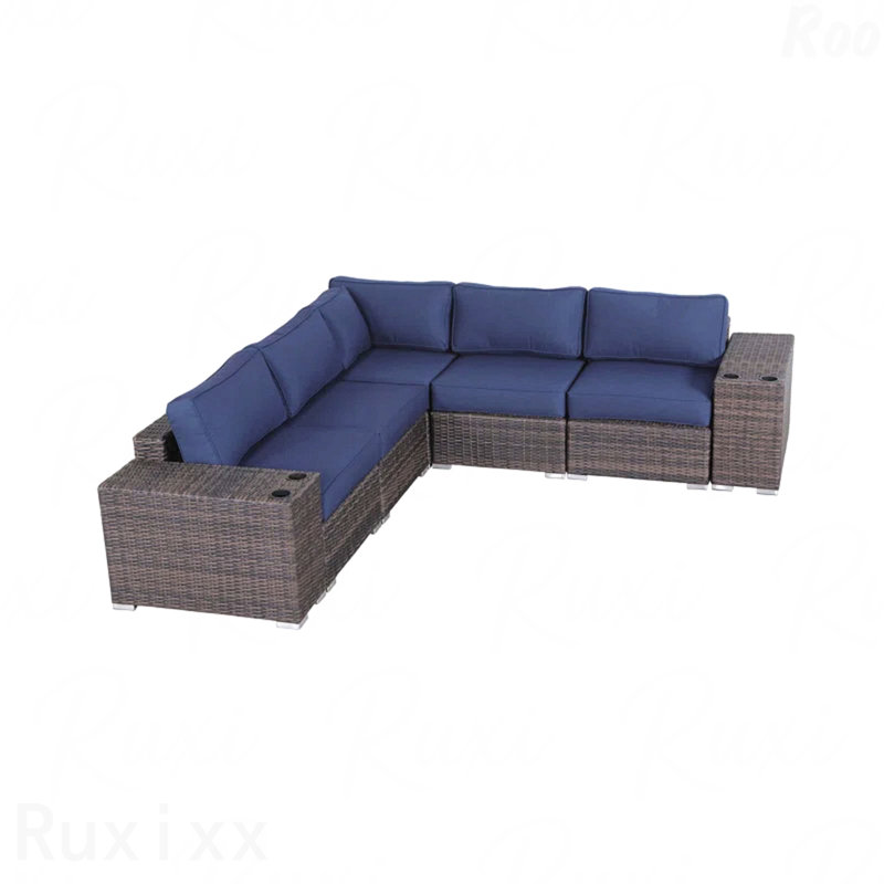 Ensemble de conversation en rotin brun pour 4 personnes avec coussins Ensemble de mobilier d'extérieur élégant et confortable