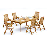 6 Seats 7 Pcs Grade-A Teak Wood Dining Set: 83" Rectangle Table And 6 Ashely Folding Reclining Arm Chairs #11AS1806