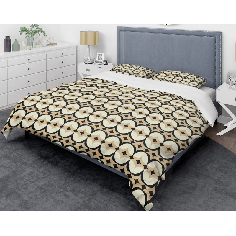 Ensemble de housse de couette abstraite à géométrie moyenne vii de style mid-century, Twin Duvet Cover + 2 Shams