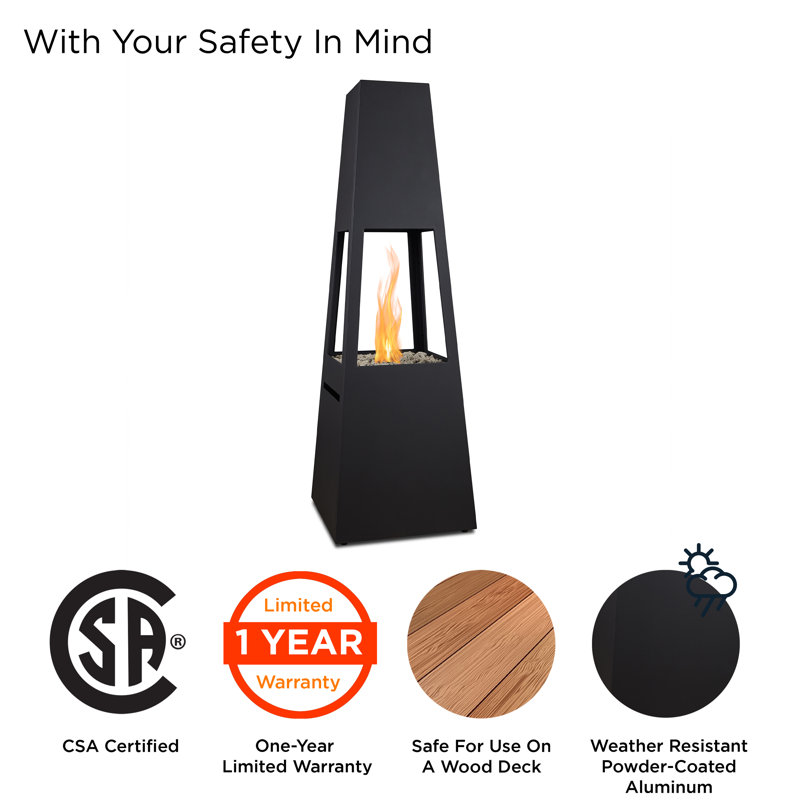 Ferro 70" Metal Chiminea Fire Pit With Hidden Propane Tank In Black By Real Flame 