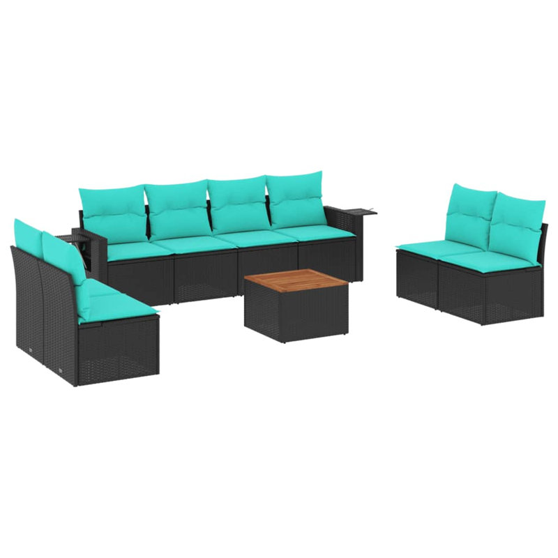  Ensemble de canapé de patio 9 pièces avec coussins en rotin de polyester noir