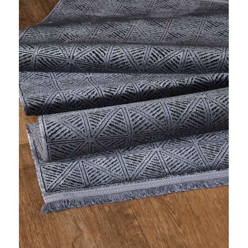 Tapis gris en viscose tissé à la machine Candler, Rectangle 6 pi 7 po x 9 pi 6 po