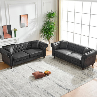 High - Density Foam Filled 6 Seat In Black Faux Leather With Rolled Arms, Suitable For Living Room, Office, And Apartment European Style Tech Fabric, Medium Soft Seating, Pine Frame