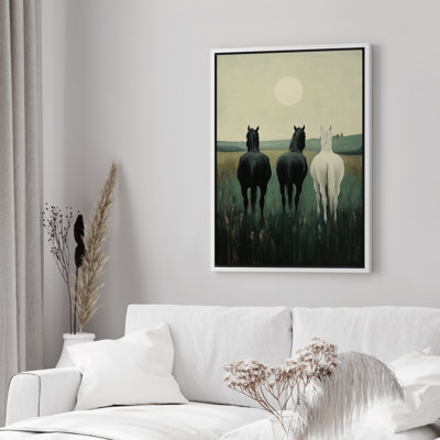 Reproduction d'art sur toile encadrée, "Chevaux de retour dans le champ"