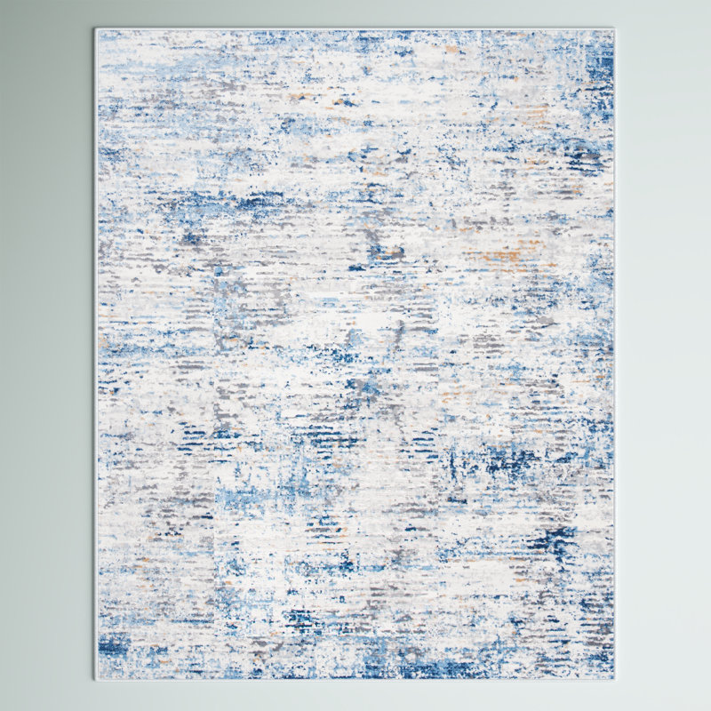 Adalee Abstract Ivory/Blue Area Rug, Rectangle 5'5" x 7'7"
