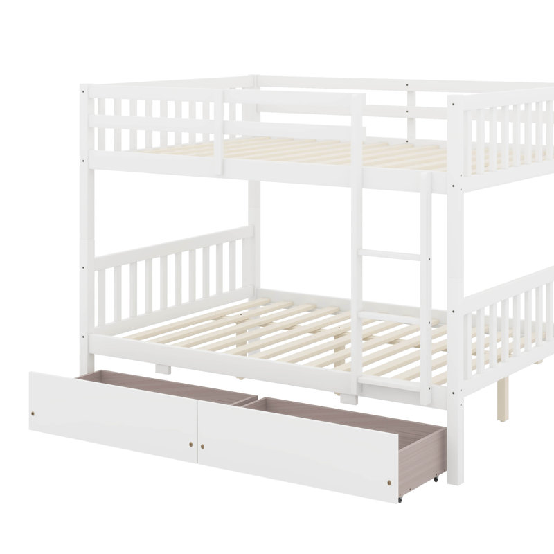 Lit superposé double en bois d'hévéa double avec 2 tiroirs, convertible en 2 lits, Blanc