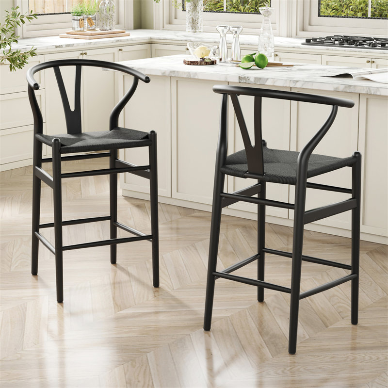 Tabouret de bar Wishbone (table non incluse), Siège noir / cadre noir