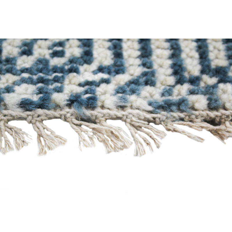 Azure Blue Hand-Knotted Wool Rectangular Rug 3'6" x 5'6"