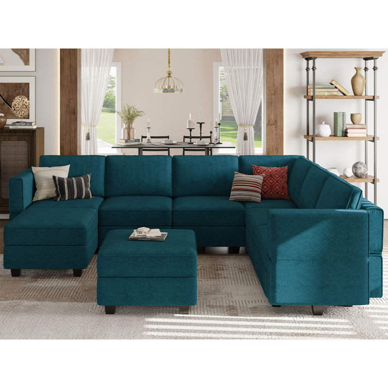 Canapé modulaire réversible en coin avec repose-pieds de 116,6 po Kimbrel, 100 % polyester bleu paon