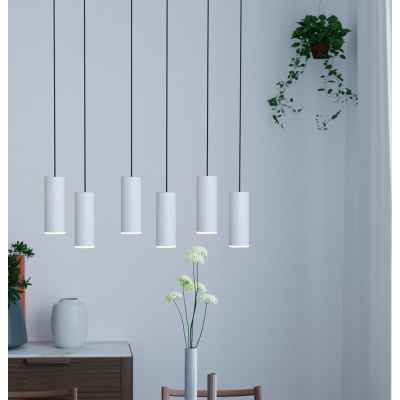 Luminaire suspendu cylindre grappe 6 lumières Bludovice, Blanc