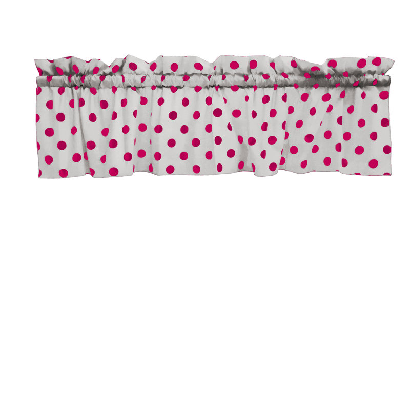 Chrisman Cotton Blend Polka Dots Tailored Window Valance, 58" W x 18" L, White/Fuchsia