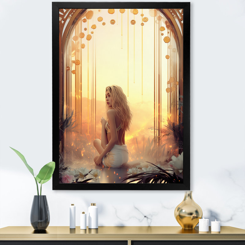 Art nouveau, grâce mystérieuse - impression, Cadre simple noir, H 20 po x l 12 po x P 1 po