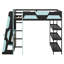 Lit mezzanine double pour lit double avec bureau, structure de lit mezzanine en bois massif avec lumières DEL, ports USB et tablettes, lit double pour jouer avec bureau-1571588410