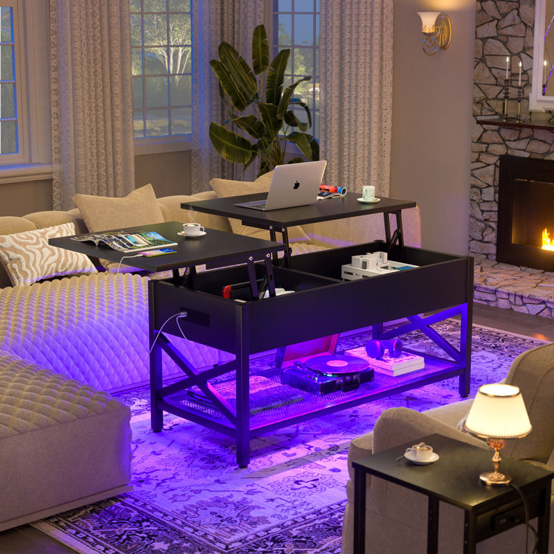 Bagga Single Lift Top Coffee Table with Storage, Cocktail Table, Black
