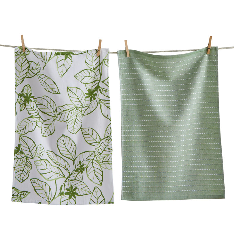 Ainslie Hammam Terry Dishtowel Set 2 Green Cotton Everyday Kitchen Towel, Green