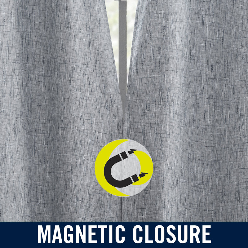 Sun Zero Aldwin Slub Texture Magnetic Closure 100% Blackout Grommet Curtain Panel, Gray, 40" W x 84" L