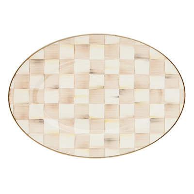 Mocha Check Oval Platter