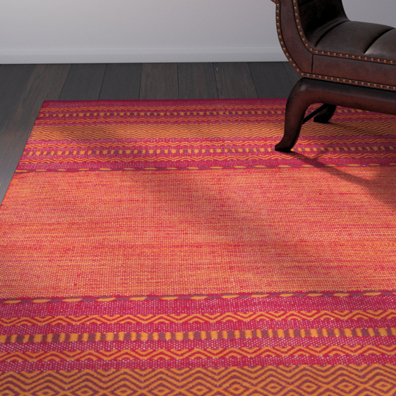 Bokard Hand Woven Cotton Striped Rug, Rectangle 6' x 9'